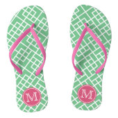 Preppy Pink & Green Bamboo Lattice Monogram Teenslippers (Voetbed)