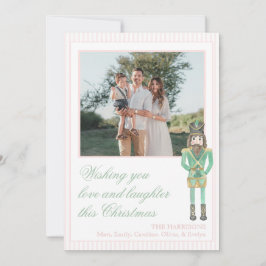 Preppy Pink Green Christmas Nutcracker One Photo  Feestdagenkaart