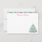 Preppy Pink & Green Palm Beach Kerstboom Bedankkaart (Voorkant)