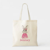 Preppy Pink Heart Bow Bunny Personalized Tote Bag (Achterkant)