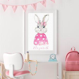 Preppy Pink Heart Personalized Bunny Canvas Afdruk