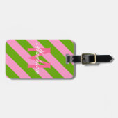 Preppy Pink & Lime Green Striped Monogram Bagagelabel (Voorkant horizontaal)