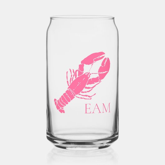 Preppy Pink Lobster Monogram Blikvorm Glas (Voorkant)