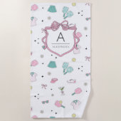 Preppy Pink Monogram Pickleball Gift for Her Strandlaken (Voorkant)