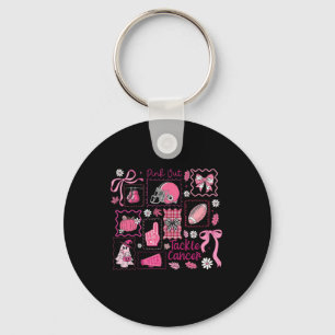Preppy Pink Out Aanpakken Borstkanker Voetbal Bow Sleutelhanger