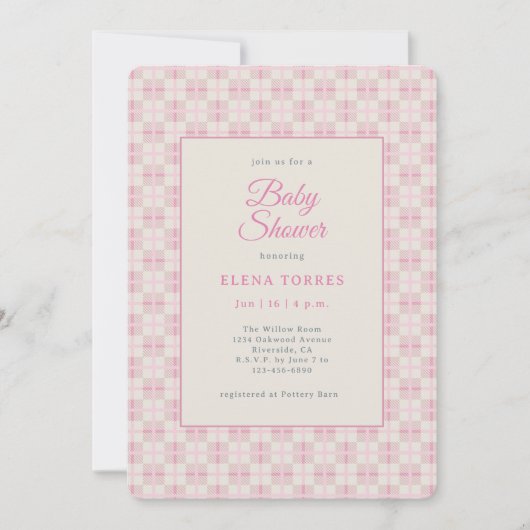 Preppy Pink Plaid Baby Shower Invitation (Devant)