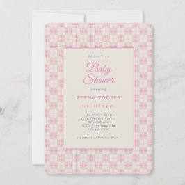 Preppy Pink Plaid Baby Shower Invitation Kaart