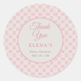 Preppy Pink Plaid Baby Shower  Ronde Sticker