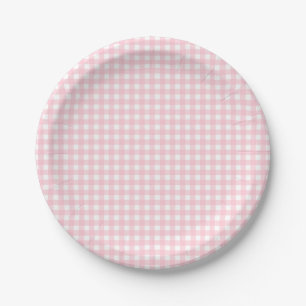 Preppy Pink Plaid Gingham Party Papieren Bordje