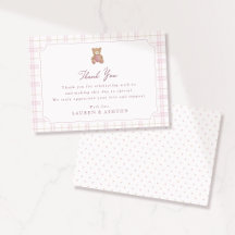 Preppy Pink Plaid Teddy Bear Baby Shower Thank You