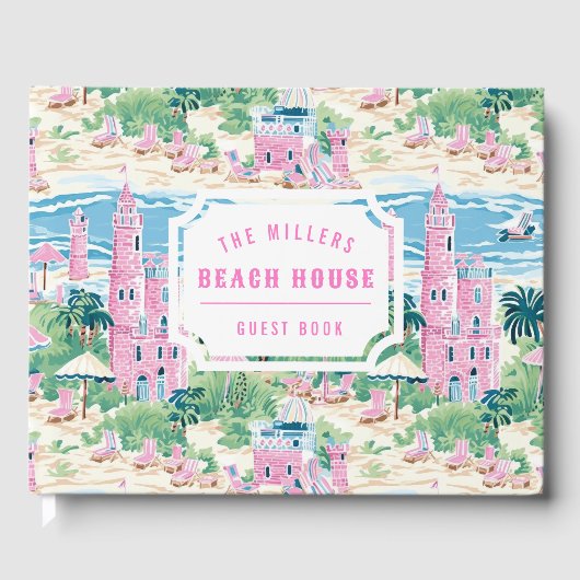Preppy Pink Sand Castle | Beach House Gastenboek (Voorkant)