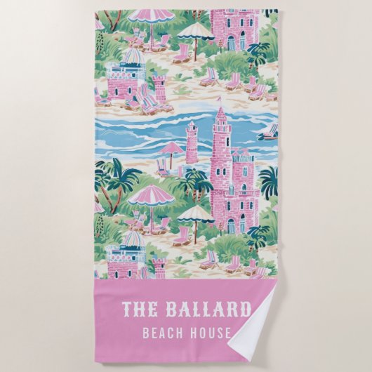 Preppy Pink Sand Castle | Beach House Strandlaken (Voorkant)