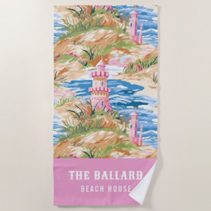 Preppy Pink Sand Castle op een heuvel Beach Hous Strandlaken