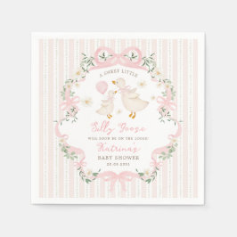 Preppy Pink Silly Goose Bow Floral Baby Shower Servet