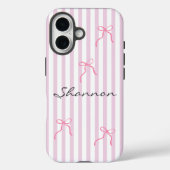 Preppy Pink Stripe and Bow Personalized  Case-Mate iPhone Case (Achterkant)