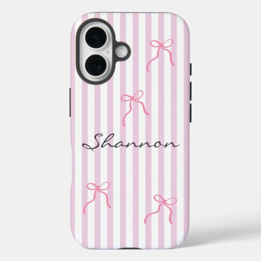 Preppy Pink Stripe and Bow Personalized  Case-Mate iPhone Case (Achterkant)