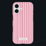 Preppy Pink Stripe Monogramme Joli iPhone 16 Coque<br><div class="desc">Preppy Pink Stripe Monogramme initial iPhone 16 Coque</div>