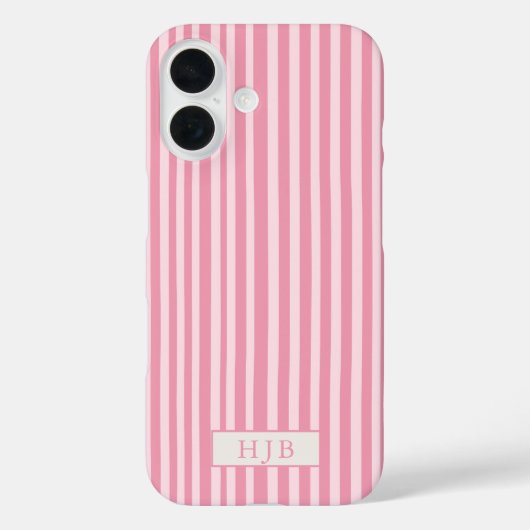 Preppy Pink Stripe Monogramme Joli iPhone 16 Coque (Verso)