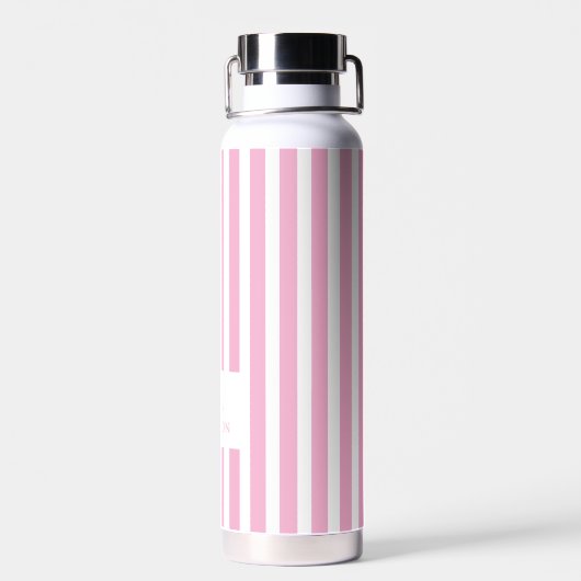 Preppy Pink Stripes & Bow Aangepaste naam Waterfles (Achterkant)