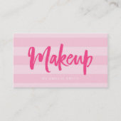 Preppy Pink Stripes Penseel Script Make-up Visitekaartje (Voorkant)