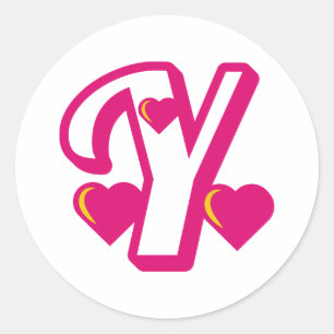 Preppy Pink Varsity Letter Y, roze letter y Ronde Sticker