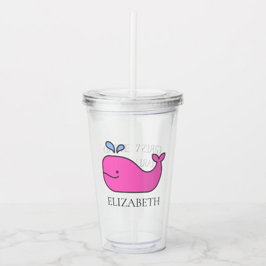 Preppy Pink Whale gepersonaliseerd Acryl Drinkbeker (Voorkant)