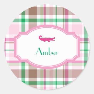Preppy Plaid Alligator Lilly Douche Verjaardag Ronde Sticker