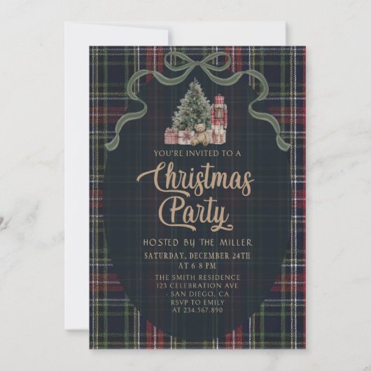Preppy Plaid Christmas Party Invitation (Devant)