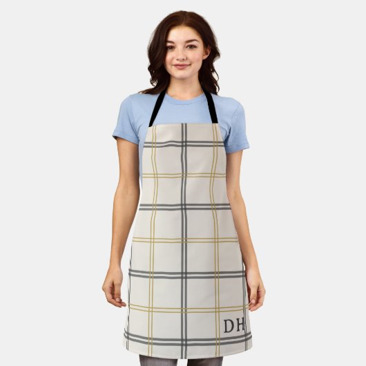 Preppy Plaid Double Stripe Initialed gift Apron Schort (Gedragen)
