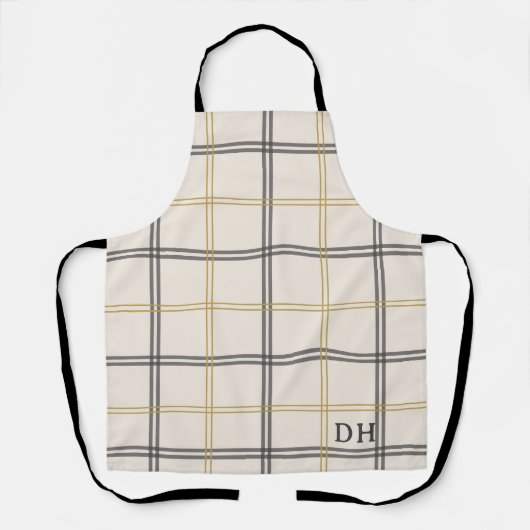 Preppy Plaid Double Stripe Initialed gift Apron Schort (Voorkant)