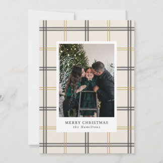 Preppy Plaid Double Stripe Window Christmas Card Kaart