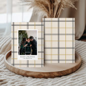 Preppy Plaid Double Stripe Window Christmas Card Kaart