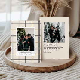 Preppy Plaid Double Stripe Window Christmas Card Kaart