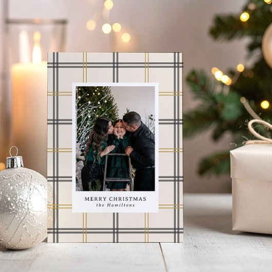 Preppy Plaid Double Stripe Window Christmas Card Kaart