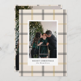 Preppy Plaid Double Stripe Window Christmas Card Kaart