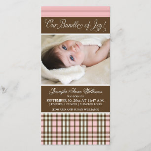 Préppy Plaid Faire-part de naissance (rose)