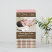 Préppy Plaid Faire-part de naissance (rose) (Debout devant)