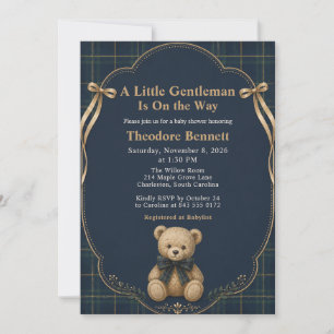 Preppy Plaid Teddybeer Babyshower Kaart