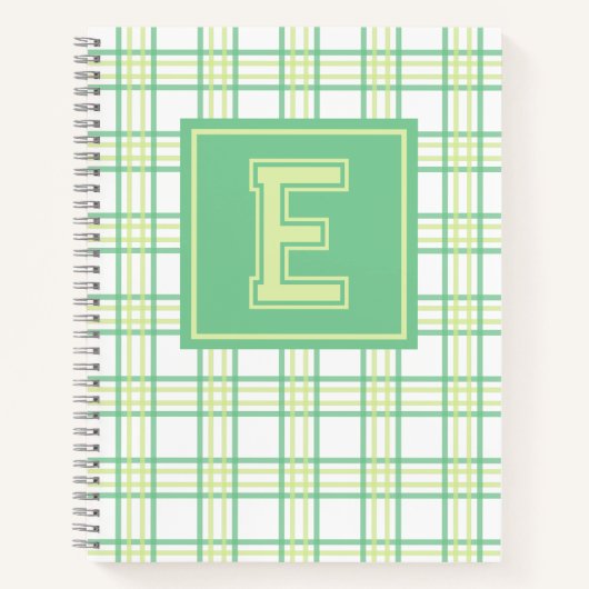 Preppy Plaid Varsity Monogram Green Lime Notitieboek (Voorkant)