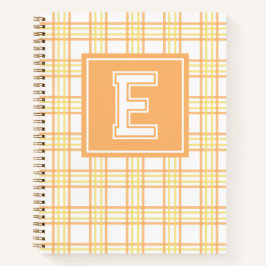 Preppy Plaid Varsity Monogram Orange Yellow Notitieboek