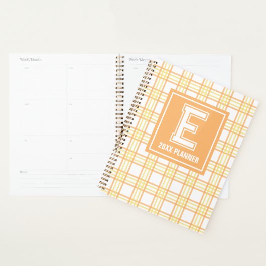 Preppy Plaid Varsity Monogram Orange Yellow Planner (Display)