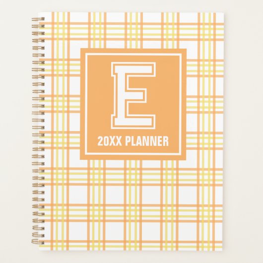 Preppy Plaid Varsity Monogram Orange Yellow Planner (Voorkant)