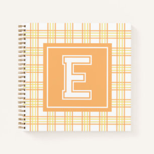 Preppy Plaid Varsity Monogram Oranje Geel Vierkant Notitieboek