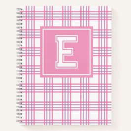 Preppy Plaid Varsity Monogram Pink Purple Notitieboek