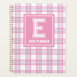 Preppy Plaid Varsity Monogram Pink Purple Planner