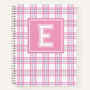 Preppy Plaid Varsity Monogram Roze Paars Notitieboek