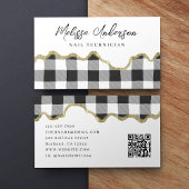 Preppy Plaid Zwart Wit Goud Glitter QR Code Visitekaartje