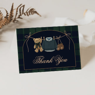 Preppy Polo Teddy Bear Baby Shower Thank You Card Bedankkaart