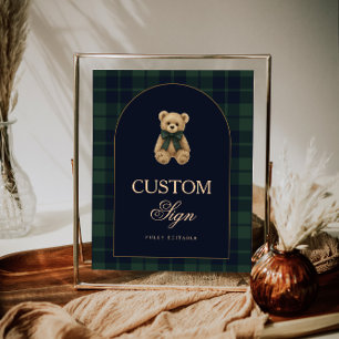 Preppy Polo Teddybeer Babyshower Bewerkbare Tafel  Poster