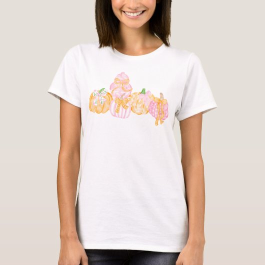 Preppy pompoen en bogen Thanksgiving Viering T-shirt (Voorkant)